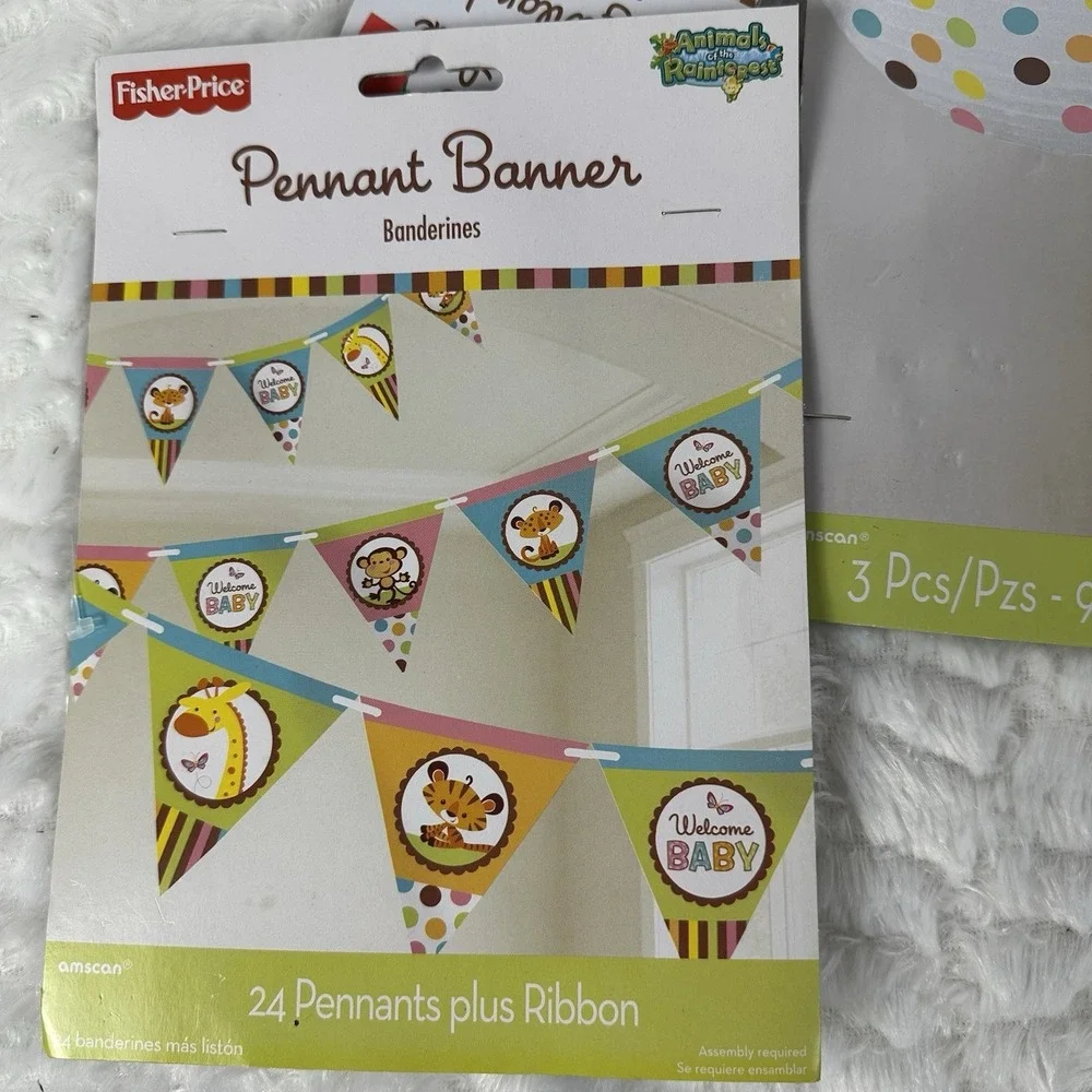 Fisher Price Rainforest Animals Baby Shower Decorations Banner Bundle Neutral